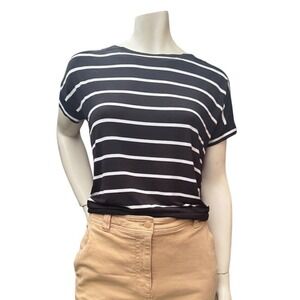 Cable & Gauge Striped Dolman Top Black White Parisian Minimalist Coastal Size S